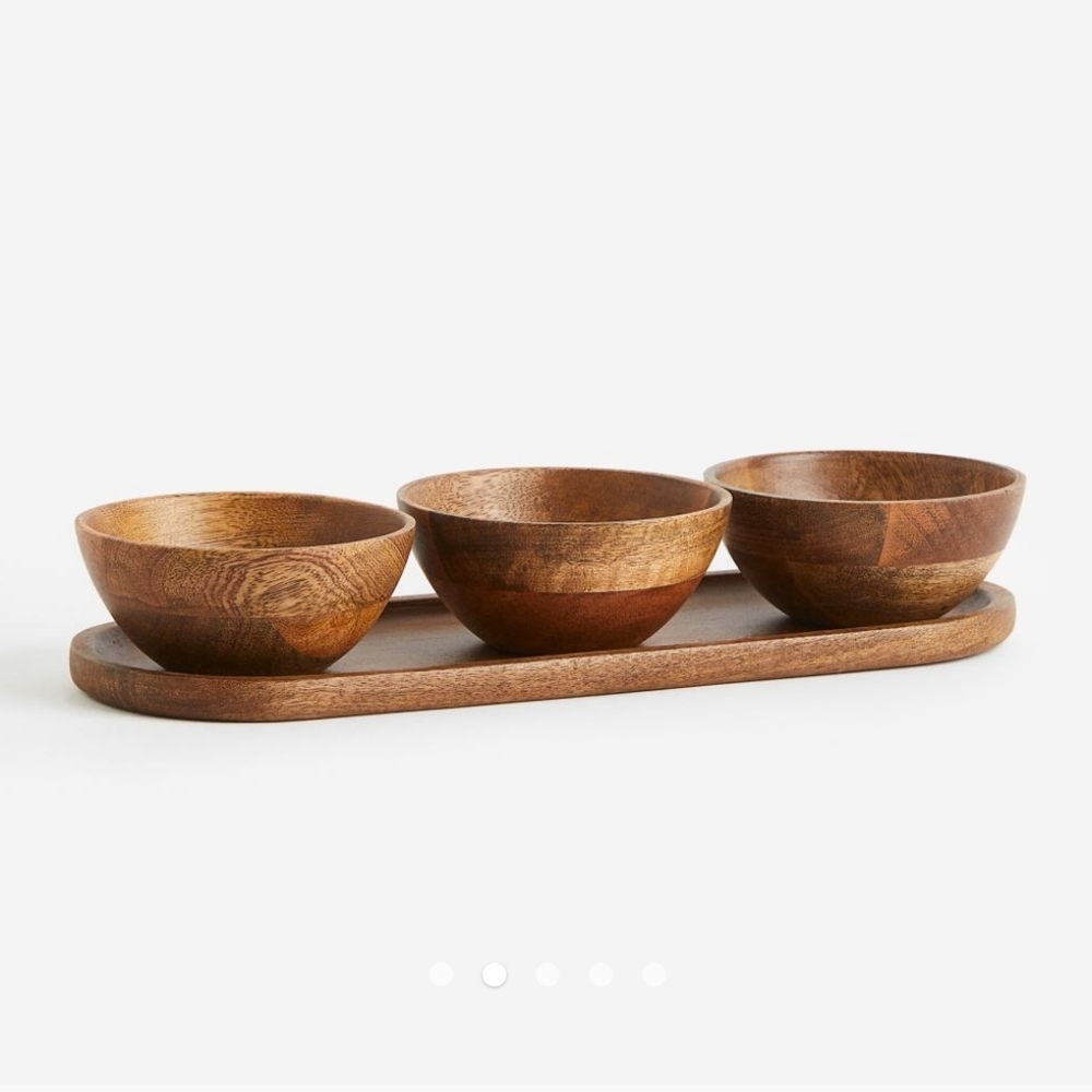 H&M Wooden serving Bowl & Tray Set